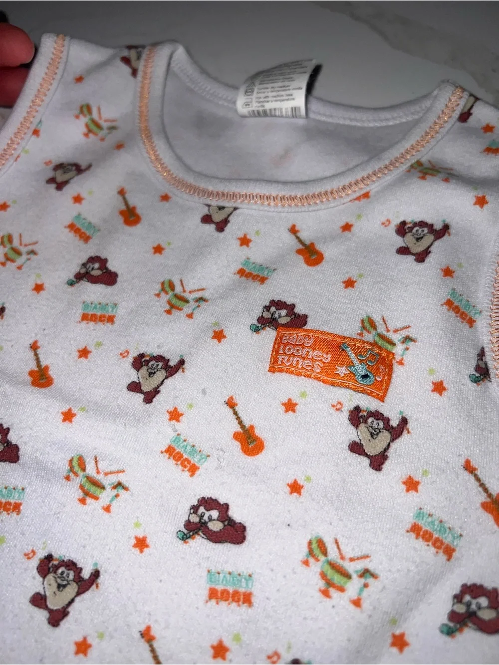 Looney Tunes Taz Kids Tank Top — White with Orange and Burgundy Print